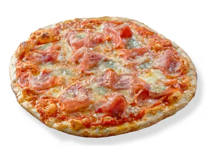 Pizza con prosciutto e gorgonzola